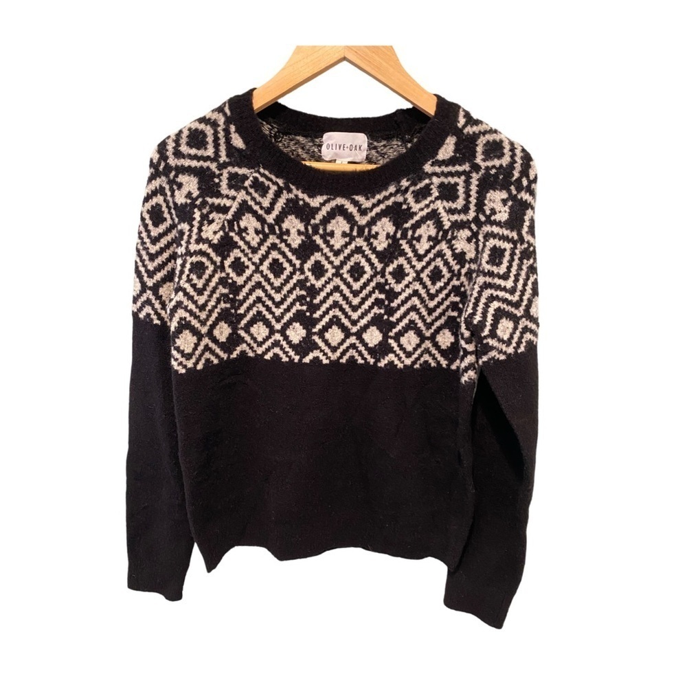Olive & Oak Long Sleeve Black Fair Isle Geometric Print Sweater NWT Size S